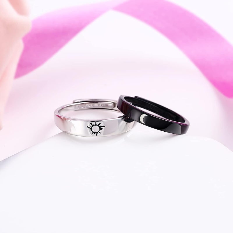Beydodo 925 Silver Rings Custom Adjustable Sun and Moon Matching Rings Engraved I Love You Couples Rings Wedding - Image 3